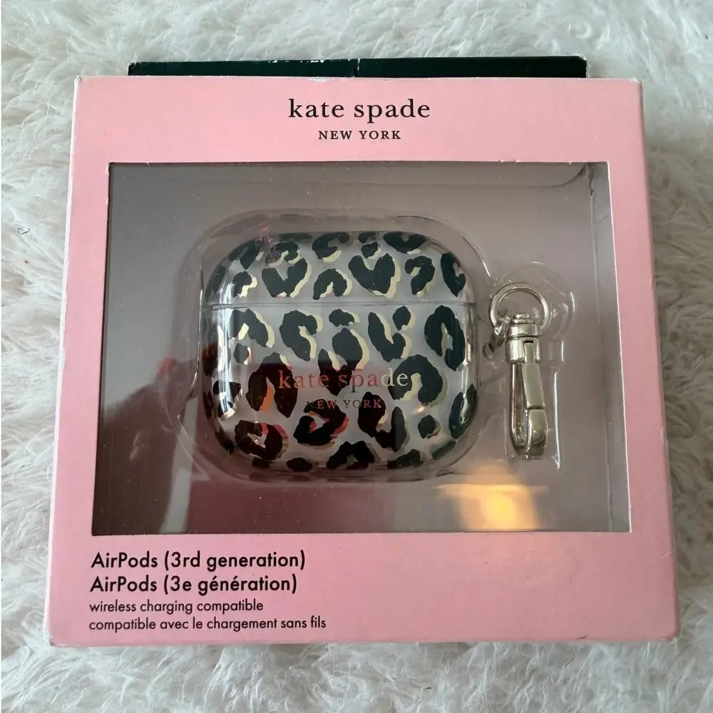 Kate Spade City Leopard AirPods 3rd Gen Case Black Gold NIB